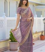 Lavender pure chiffon embroidered saree with blouse