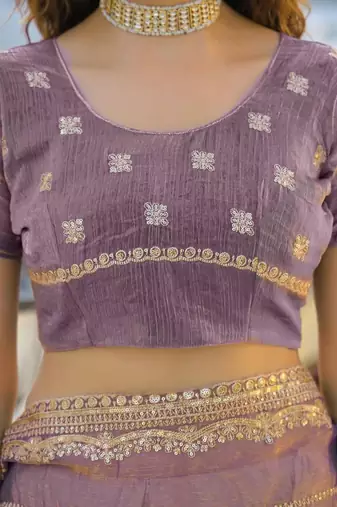 Lavender pure chiffon embroidered saree with blouse