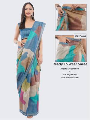 Multicolor silk blend printed saree with blouse 2