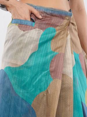 Multicolor silk blend printed saree with blouse 5