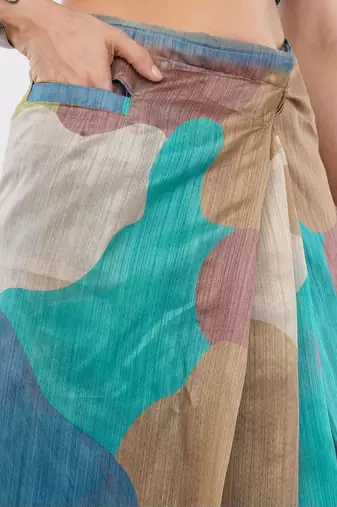 Multicolor silk blend printed saree with blouse