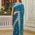 Teal pure chiffon embroidered saree with blouse