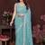 Turquoise pure georgette embroidered saree with blouse