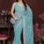 Turquoise pure georgette embroidered saree with blouse