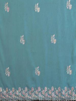 Turquoise pure georgette embroidered saree with blouse 4