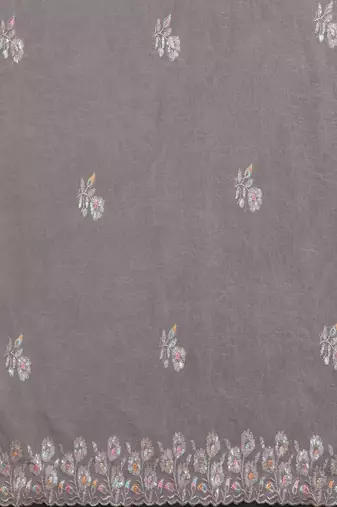 Grey pure georgette embroidered saree with blouse