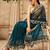 Teal net embroidered saree with blouse