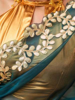 Teal net embroidered saree with blouse 5