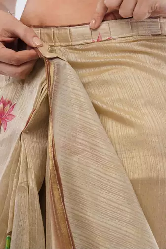 Beige silk blend printed saree with blouse
