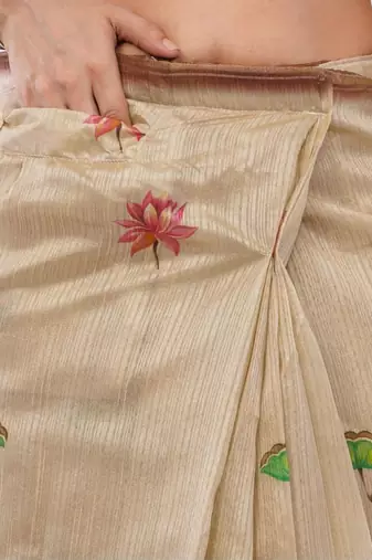 Beige silk blend printed saree with blouse