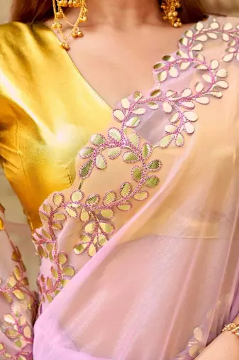 Pink net solid saree with blouse