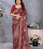 Maroon georgette embroidered saree with blouse