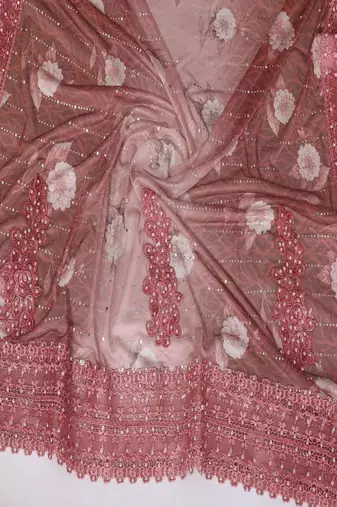 Maroon georgette embroidered saree with blouse