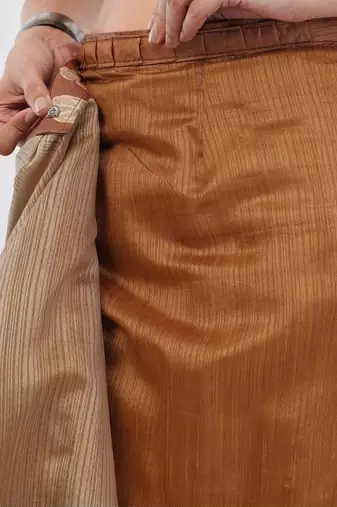Brown silk blend printed saree with blouse