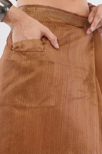 Brown silk blend printed saree with blouse