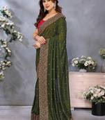Olive silk blend embroidered saree with blouse