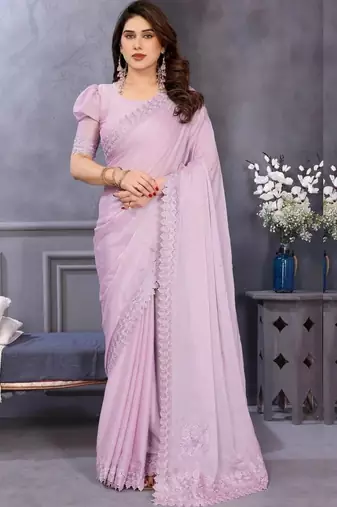 Lavender georgette solid saree with blouse