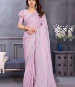 Lavender georgette solid saree with blouse