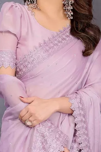 Lavender georgette solid saree with blouse