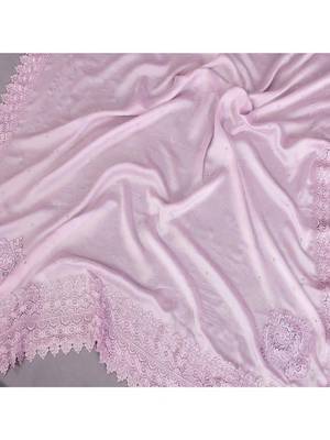 Lavender georgette solid saree with blouse 4