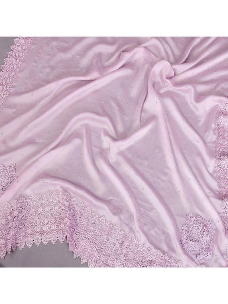 Lavender georgette solid saree with blouse