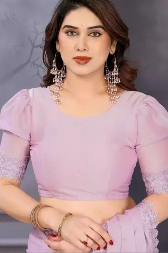 Lavender georgette solid saree with blouse