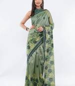 Green silk blend printed saree with blouse