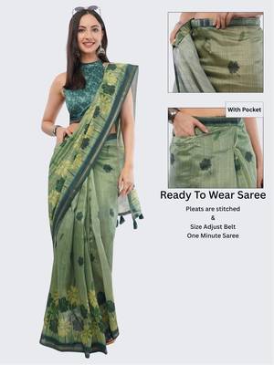 Green silk blend printed saree with blouse 2