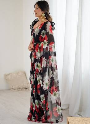black georgette mirror work saree 2