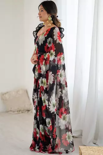 black georgette mirror work saree