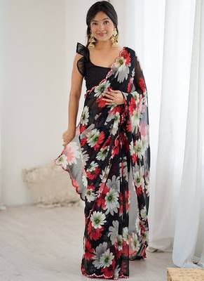 black georgette mirror work saree 3