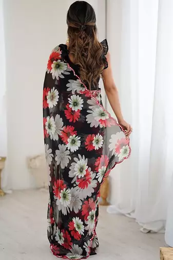 black georgette mirror work saree