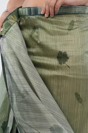 Green silk blend printed saree with blouse