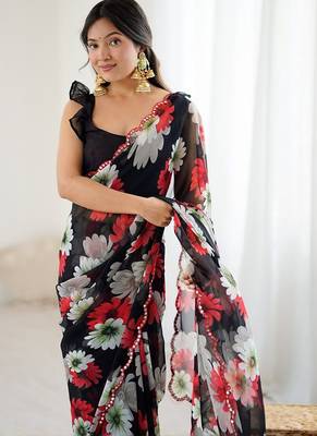 black georgette mirror work saree 5