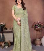 Green net embroidered saree with blouse