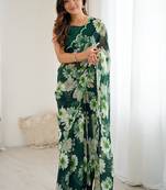 green georgette mirror work saree