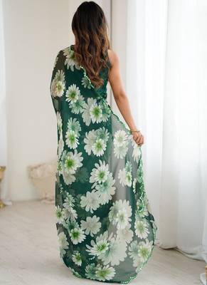 green georgette mirror work saree 2