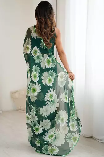 green georgette mirror work saree