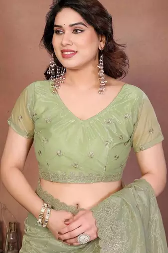 Green net embroidered saree with blouse