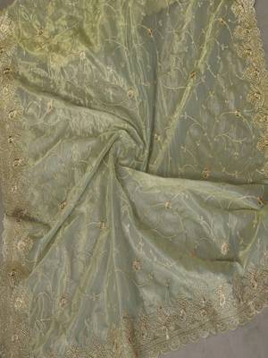 Green net embroidered saree with blouse 5