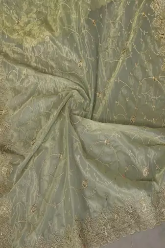 Green net embroidered saree with blouse