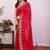 Red pure chiffon embellished saree with blouse