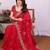 Red pure chiffon embellished saree with blouse