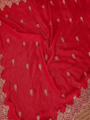 Red pure chiffon embellished saree with blouse 4