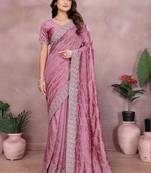 Purple silk blend embellished saree with blouse