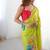 lemon yellow heavy chiffon mirror work saree