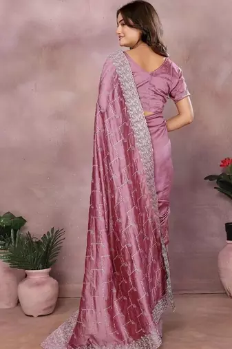 Purple silk blend embellished saree with blouse