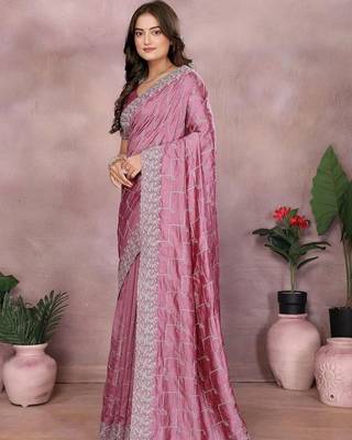 Purple silk blend embellished saree with blouse 4