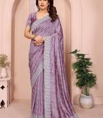 Purple silk blend embroidered saree with blouse