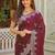 Burgundy pure chiffon embellished saree with blouse